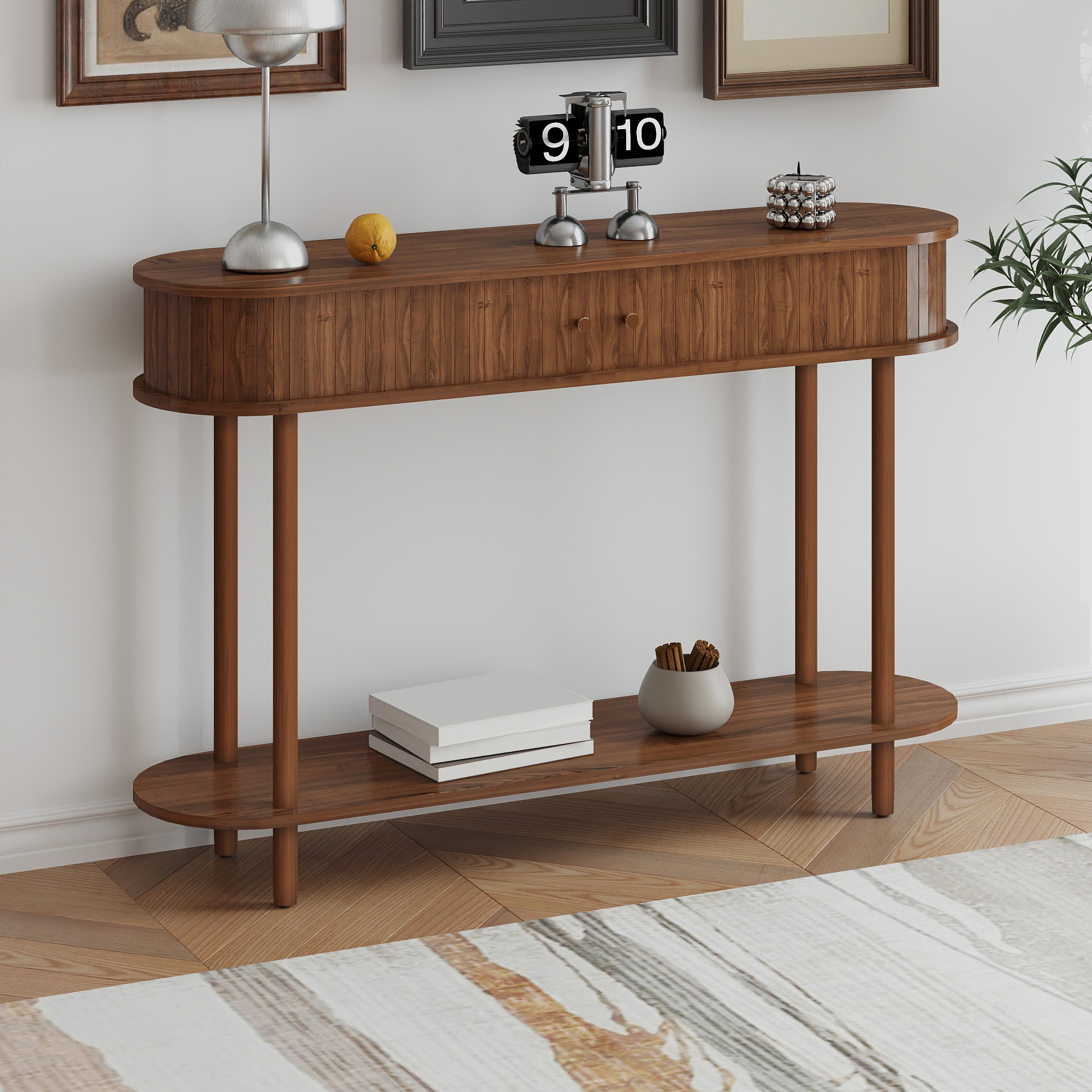 Fluted Console Table With Rolling Slatted Door, Narrow Entryway Table With Storage, Modern
Sofa Table For Behind Couch, Living Room_voghion.com